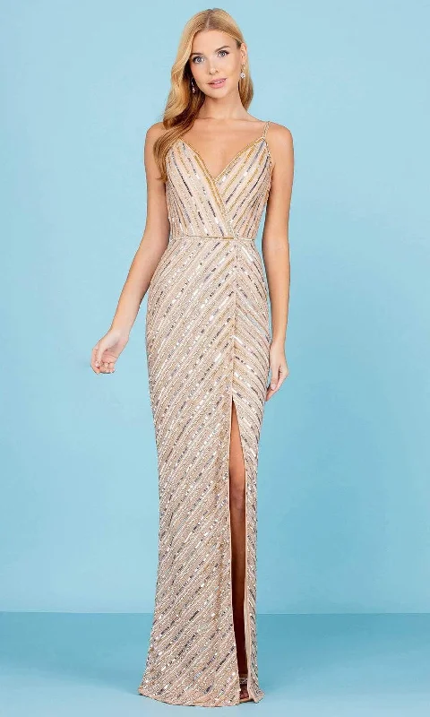 Unbeatable Prices SCALA - 60258 Striped Sequin V-Neck Gown