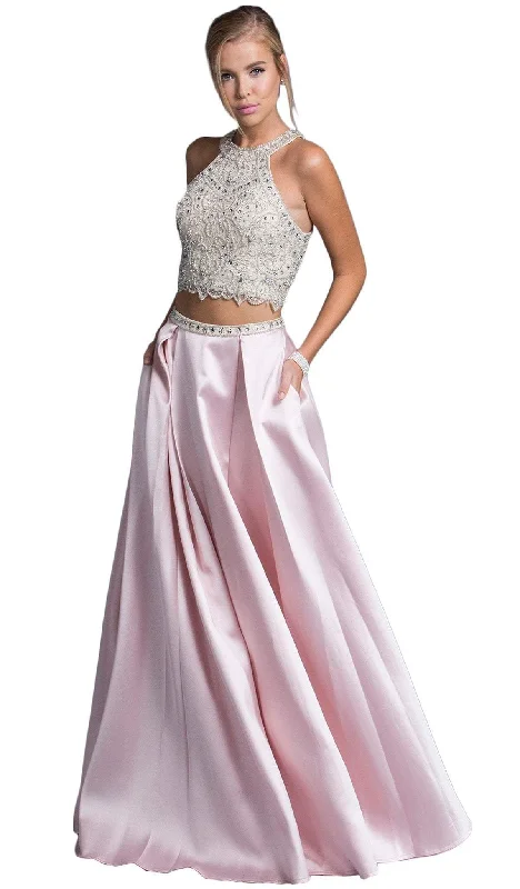 Fantastic Deals Aspeed Design - Two Piece Bejeweled Halter Prom Gown