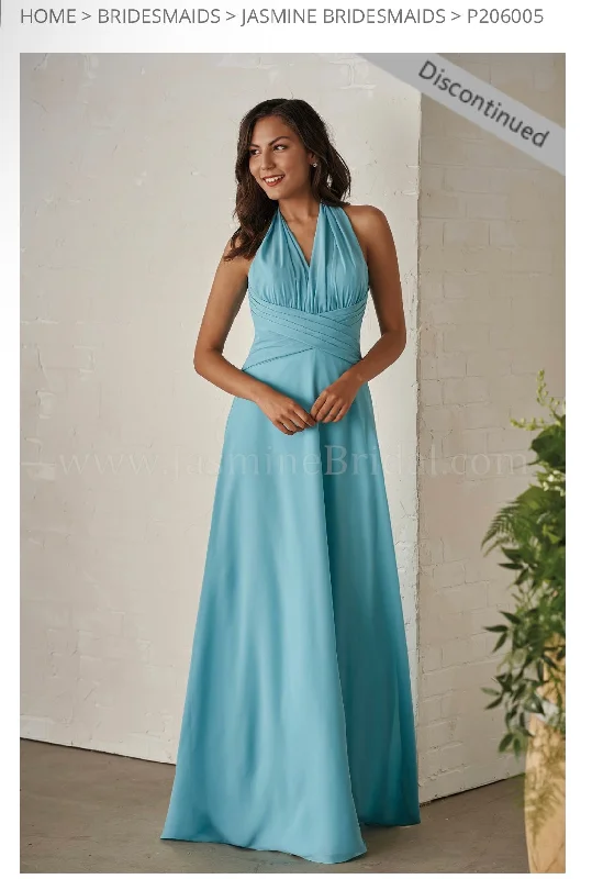 Factory Direct Sale Other Jasmine Bridal NWT Blue Long Halter Neckline Georgette Dress