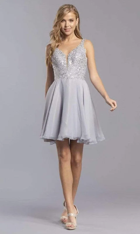 Crazy Deals Aspeed Design - S2306 Embroidered Floral A-Line Short Dress