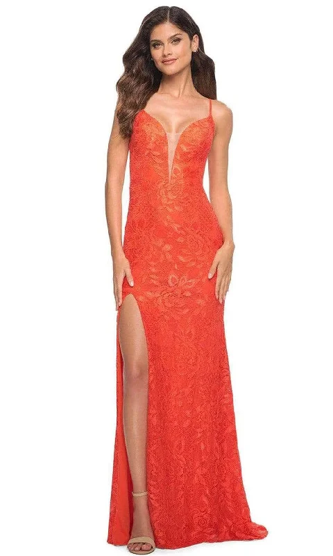 Exclusive Savings La Femme - 30687 Plunging Floral Lace Slit Gown