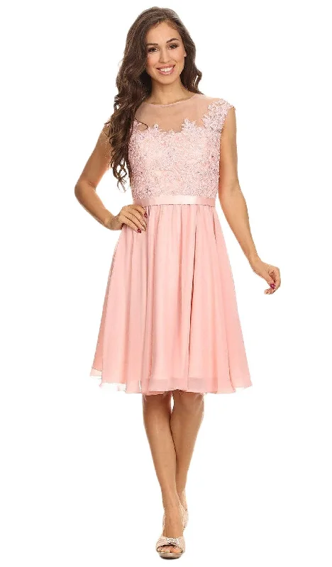 Limited Edition Eureka Fashion - 3633 Lace Appliqued Cap Sleeve Chiffon Dress