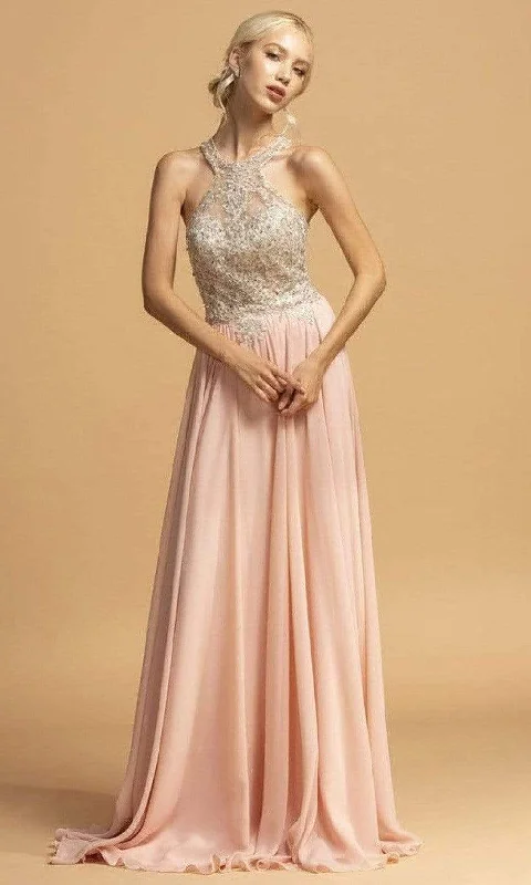 Super Deal Aspeed Design - L2231 Halter Back Keyhole Evening Dress