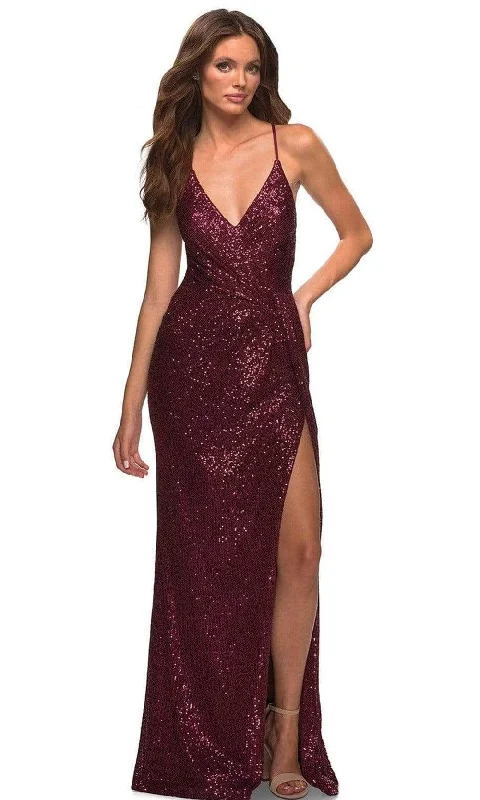 Can't Miss La Femme - 29438 Spaghetti Strap Wrap Sequin Long Prom Gown