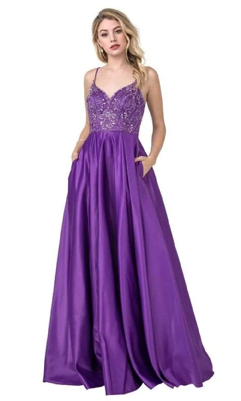 Sale Event Aspeed Design - L2454 Beaded Satin A-Line Dress