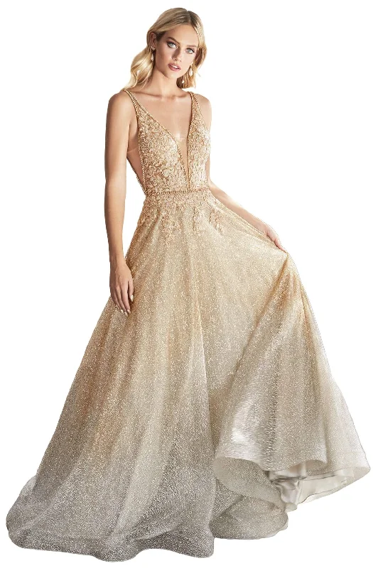 Bonus Savings Cinderella Divine - CD208 Ombre Glitter Plunging V-Neck Gown