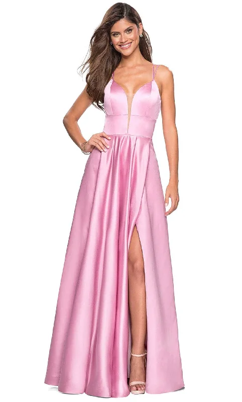 Weekend Deal La Femme - 26994 Sexy Strappy Back Satin A-Line Evening Gown