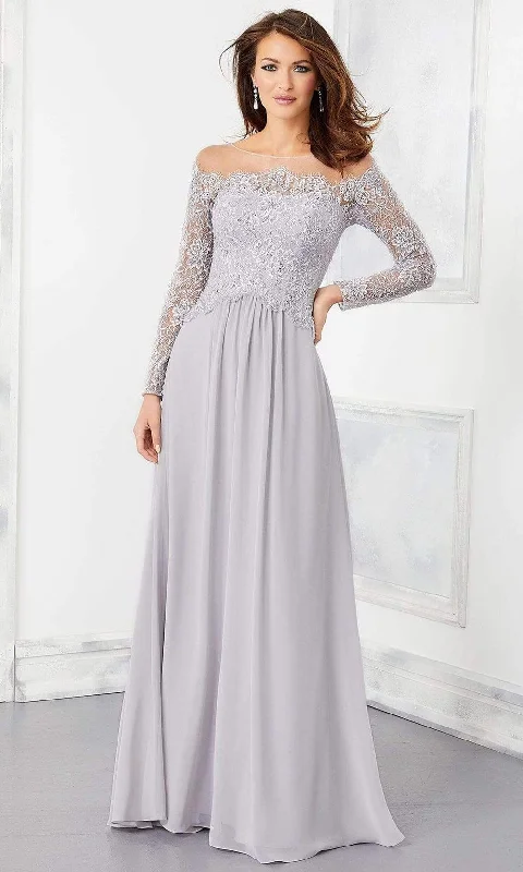 Overstock Mori Lee - 72310 Crystal Beaded Illusion Lace Bodice Chiffon Gown