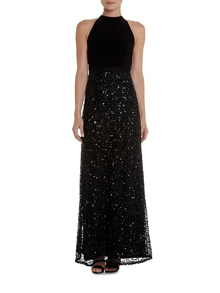 Doorbuster Deal Adrianna Papell Halter Jersey and Beaded Gown