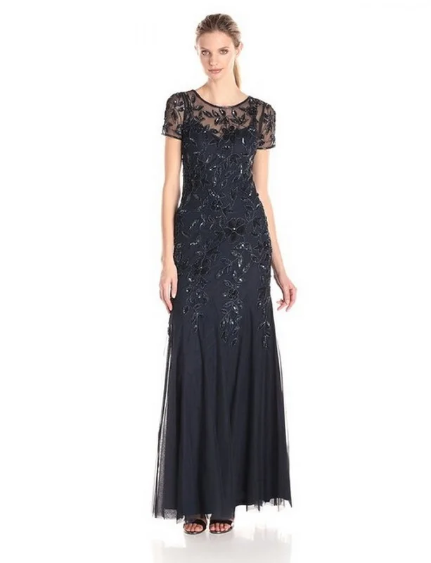 Price Slash Adrianna Papell Floral Beaded Godet Gown (Twilight )