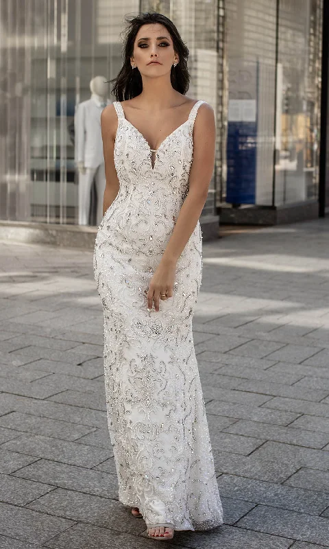 Act Now Chic and Holland - HF1539 Embellished Deep V Neck Long Gown