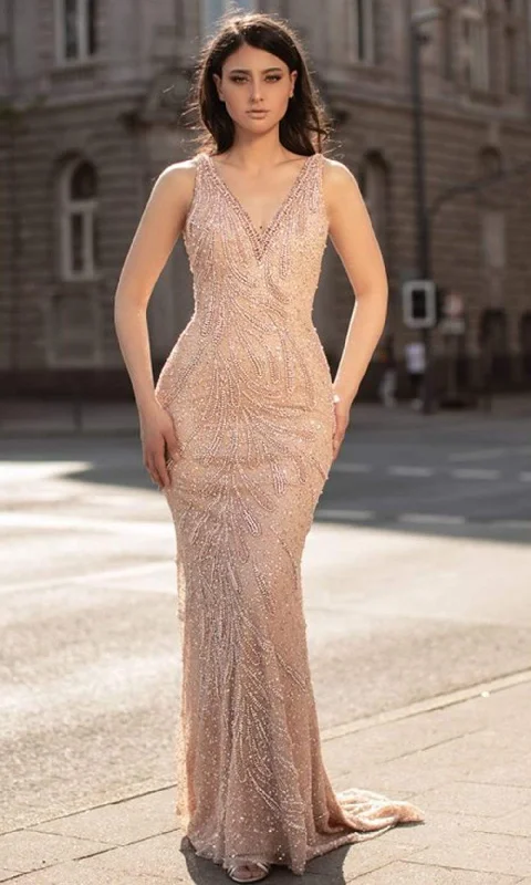 Best Deals Chic and Holland - HF1364 Beaded Sleeveless Modest Prom Sheath Gown