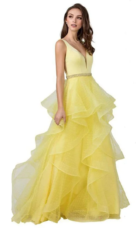 Act Fast Aspeed Design - L2296 Deep V-Neck Tiered A-Line Dress