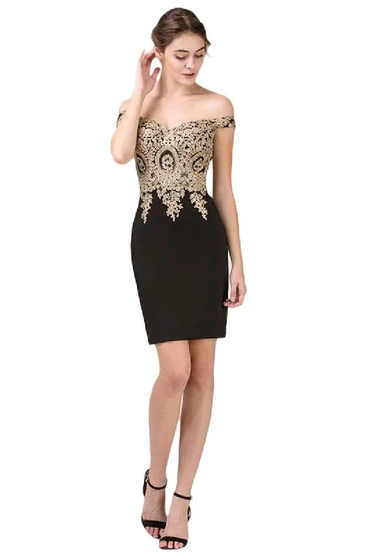 Incredible Offers Eureka Fashion - 6032 Gold Embellished Off-Shoulder Fitted Dress