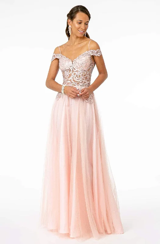 Markdown Madness Elizabeth K - GL2953 Embroidered Off-Shoulder Mesh A-Line Gown