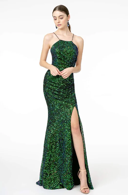 Year-End Sale Elizabeth K - GL1812 Sequined Halter Trumpet Dress With Train