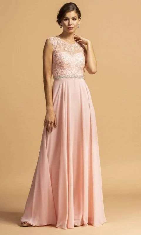 Price Buster Aspeed Design - L2222 Cap Sleeve Cutout Back Chiffon Dress