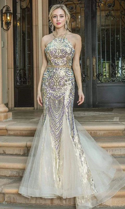 Friends and Family Sale Dancing Queen - 4219 Halter Trumpet Evening Dress