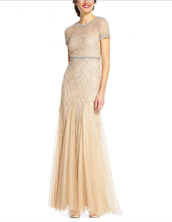 Early Access Adrianna Papell cap sleeve beaded gown 6 PETITE