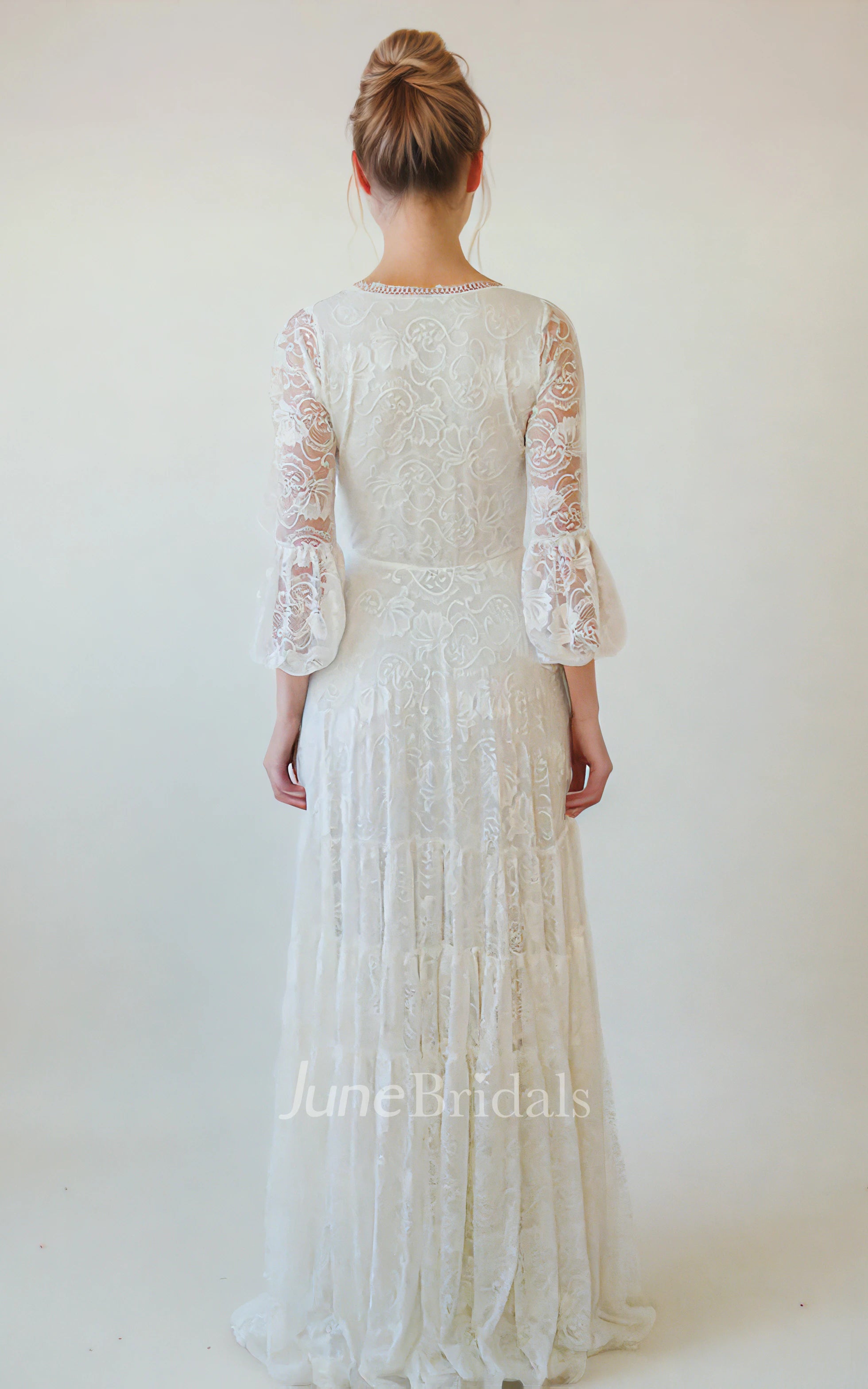 Big Savings Other Simple Boho Deep V-Neck Informal Lace Floor Length Wedding Dress