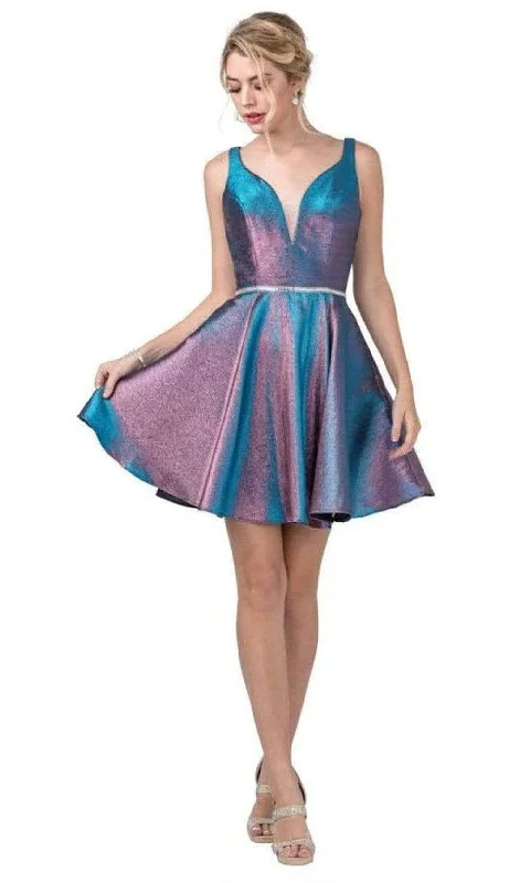 Low Prices Aspeed Design - S2283 Metallic Plunging Sweetheart A-Line Dress
