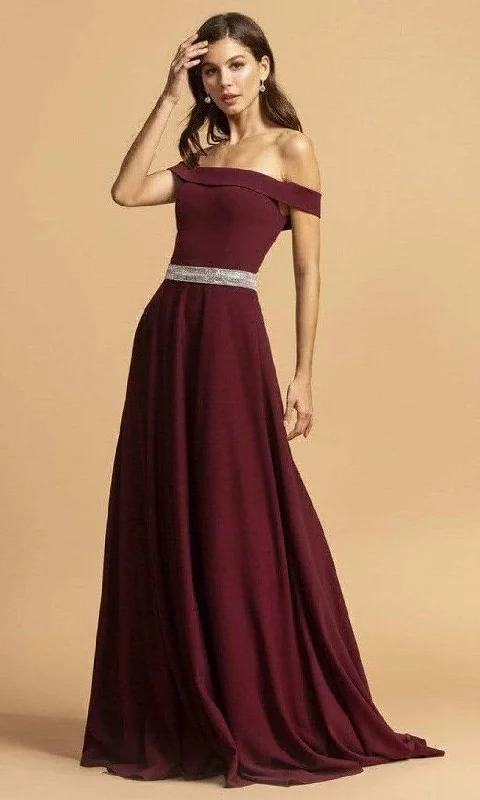 Daily Deals Aspeed Design - D302 Off-Shoulder Crystal Embellished A-Line Gown