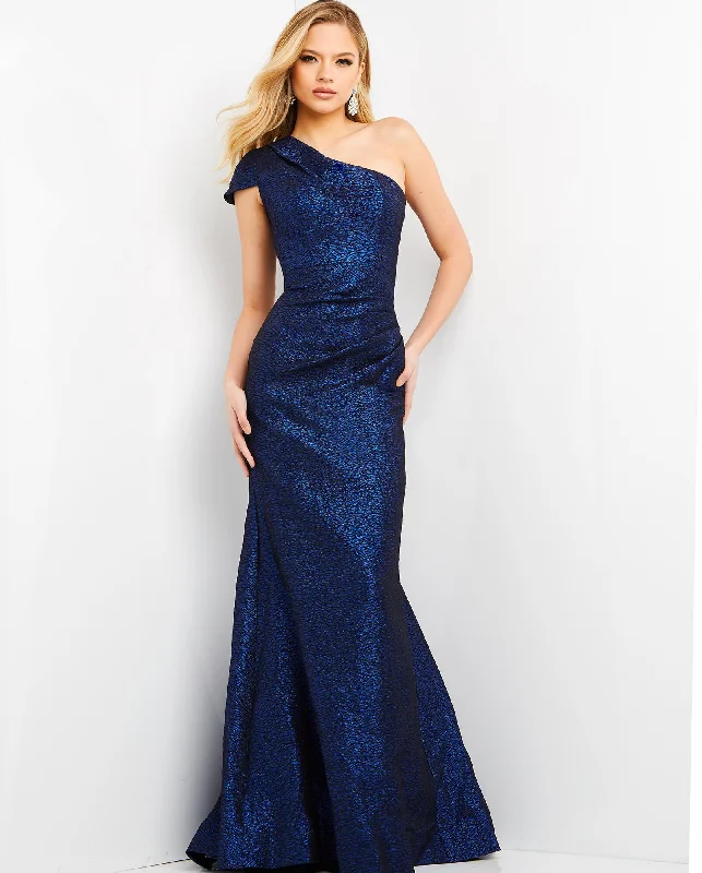 Season Finale Sale Jovani - 06751 One Shoulder Metallic Jacquard Junior Prom Dress