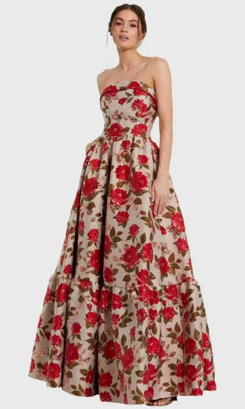 Buy Now Mac Duggal 11827 - Floral Brocade Straight Neckline Evening Gown