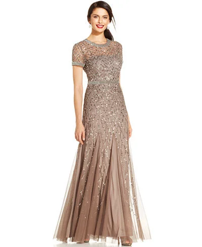 Stock Clearance Adrianna Papell Cap Sleeve Fully Beaded Gown