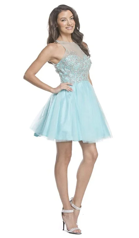 Exclusive Deal Aspeed Design - Ornate Sheer Halter A-line Homecoming Dress