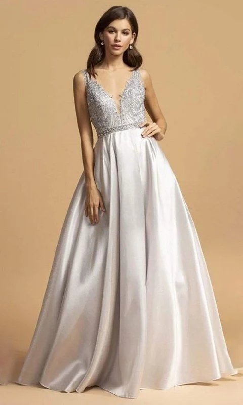 Super Deal Aspeed Design - L2168 Long Bejeweled Bodice Satin Dress