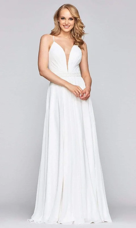 Today’s Special Faviana - S10435 Illusion Plunging V Neck Beaded Waist A-Line Dress