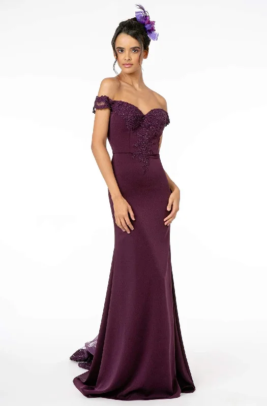 Closeout Sale Elizabeth K - GL2958 Beaded Lace Appliqued Off Shoulder Jersey Gown