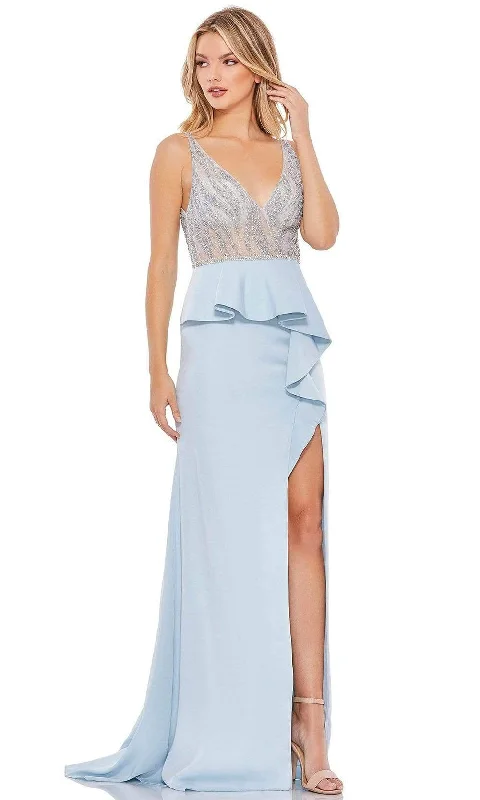Shop and Save Mac Duggal - 11203 Ruffled Peplum High Slit Simple Prom Trumpet Gown