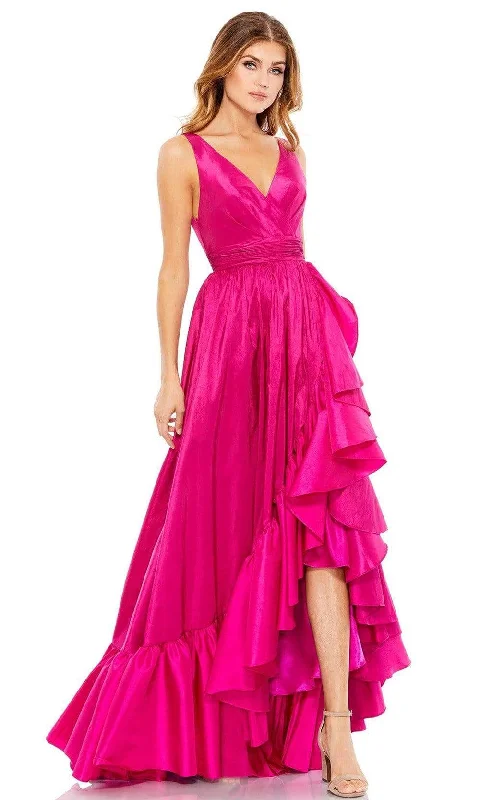 Price Cut Mac Duggal - 67835 V Neck Taffeta High Low Modest Prom Dress