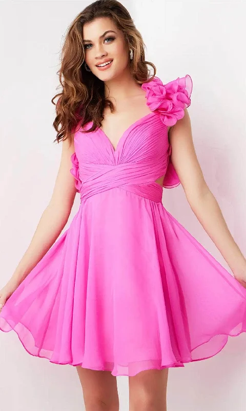 Seasonal Clearance Jovani 26139 - Ruffled Shoulder A-Line Cocktail Dress
