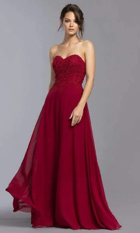 Sale Event Aspeed Design - L2072 Strapless Lace Applique Chiffon Dress