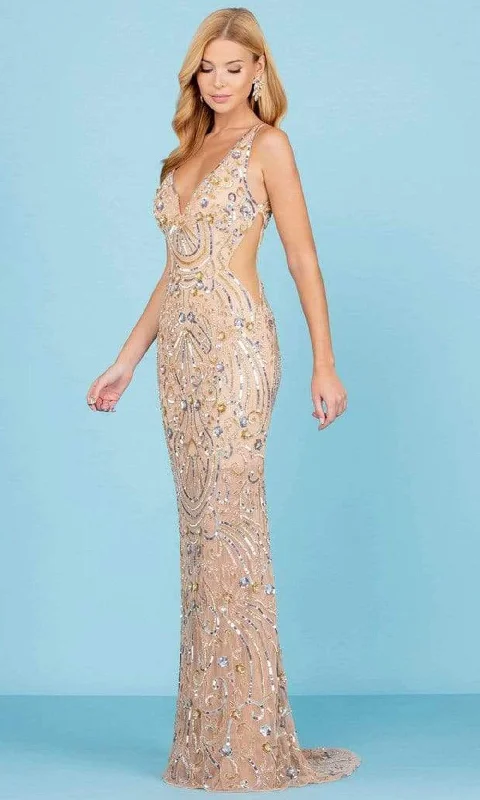 Hot Deal SCALA - 60294 V-Neck Cutouts Sequin Gown