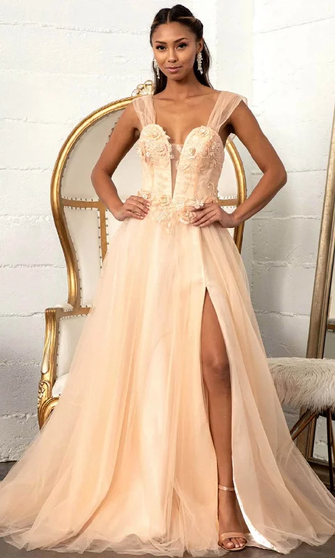 Super Sale GLS by Gloria GL3007 - Illusion Plunging V-neck Long Gown