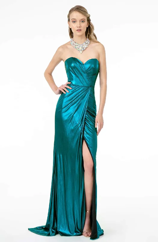 Deal Dash Elizabeth K - GL2894 Strapless Sweetheart High Slit Fitted Satin Gown