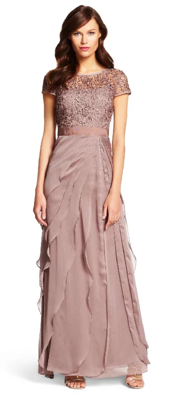 Online Specials Adrianna Papell Buff Beige Flutter Chiffon Cap S