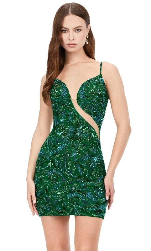 Don’t Miss Out Ashley Lauren 4589 - Beaded Plunge Cocktail Dress