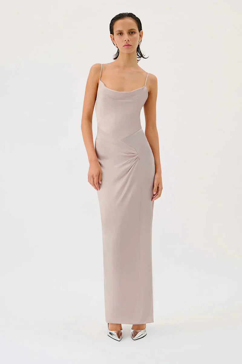 Discount Deals SUBOO MILLENIA COWL NECK TWIST STRAPPY MAXI DRESS - GUNMETAL