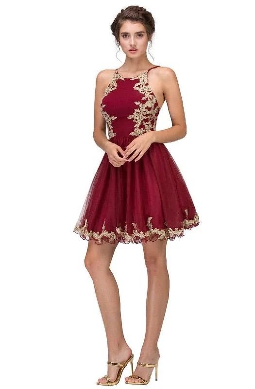 Exclusive Savings Eureka Fashion - 6026 Gold Appliqued Halter Cocktail Dress