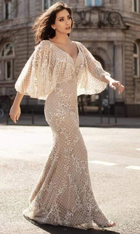 Exclusive Preview Chic and Holland - HF1611 Bell Sleeve Lattice Trumpet Gown