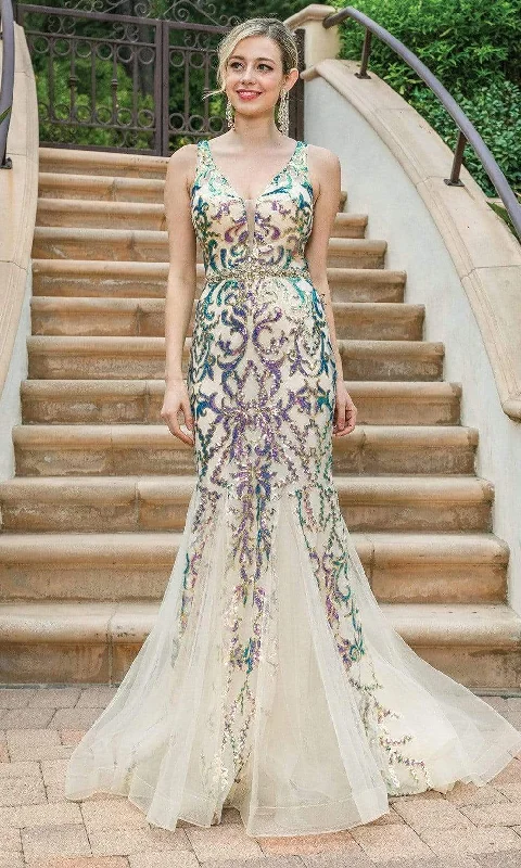 Act Now Dancing Queen - 4213 Plunging V-Neck Trumpet Evening Dress