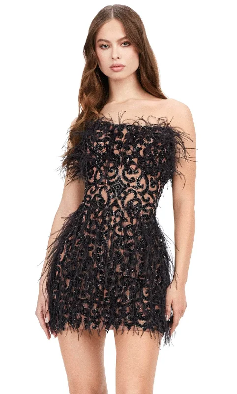 Savings Event Ashley Lauren 4615 - Beaded Strapless Feather Cocktail Dress