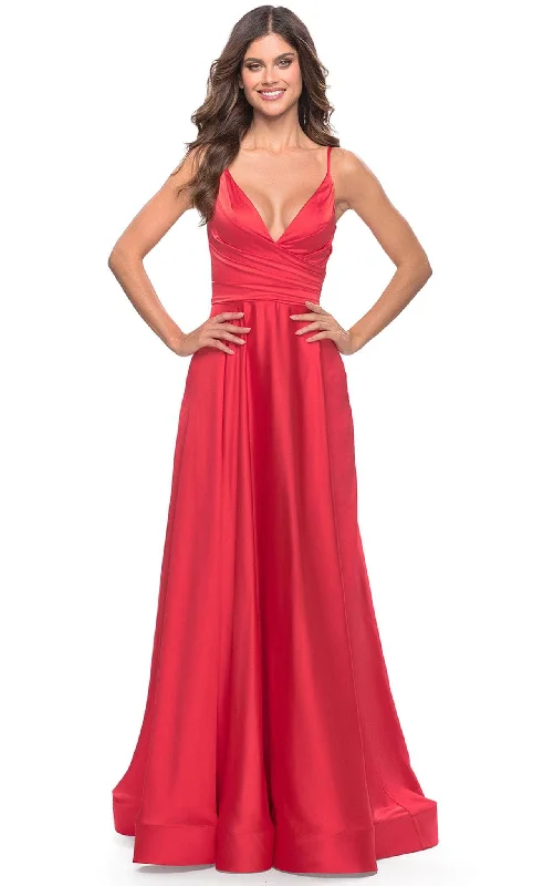 Midnight Sale La Femme 31121 - Deep V-Neck Satin Prom Gown