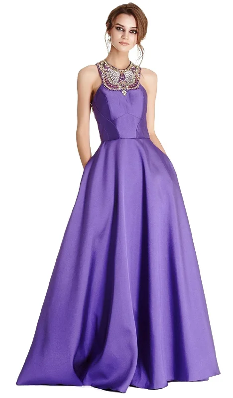 Act Fast Aspeed Design - Bedazzled Halter Neck Evening Ballgown