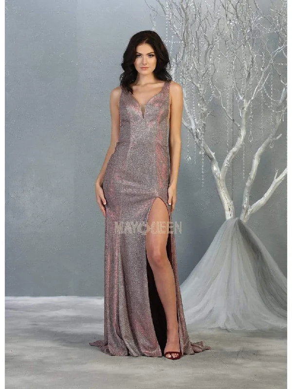 Price Rollback May Queen - MQ1805 Deep V-neck Trumpet Dress With Slit